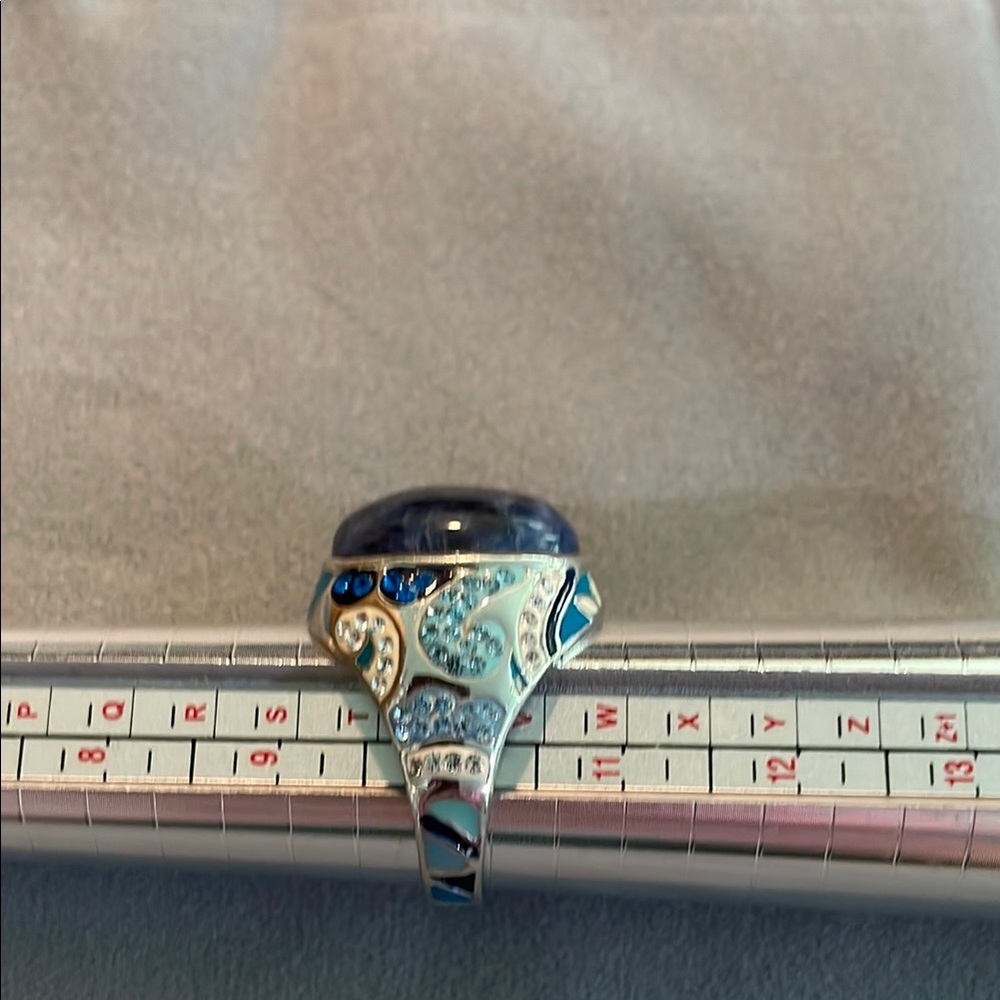 Blue and Silver Turquoise Ring with Intricate Design
